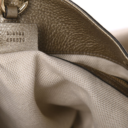 Gucci Metallic Pebbled Calfskin Medium Soho Chain Shoulder Bag Golden Beige 10 of 12