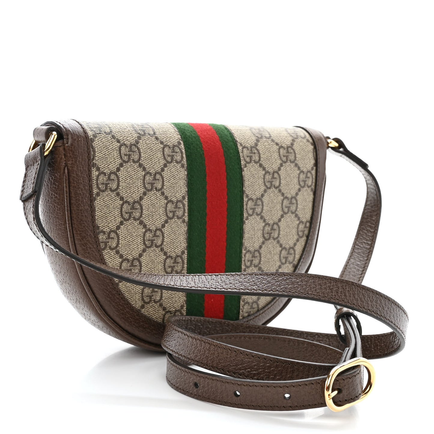 GG Supreme Monogram Textured Dollar Calfskin Web Mini Ophidia Flap Shoulder Bag Beige Ebony New Acero