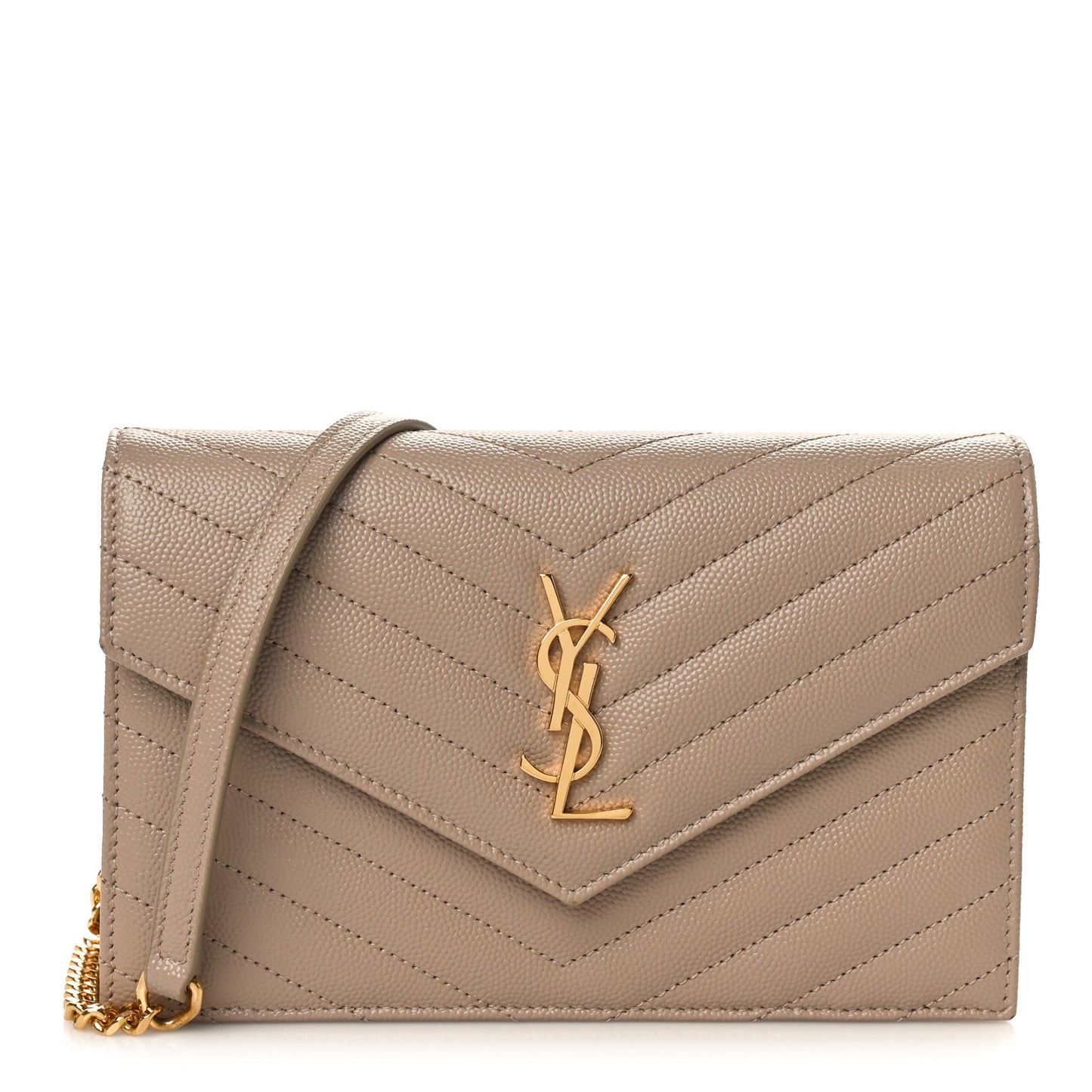 Grain De Poudre Matelasse Chevron Monogram Envelope Chain Wallet Dark Beige