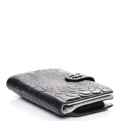 Chanel Lambskin Camellia Embossed Zipped Pocket Wallet Black 4 of 9