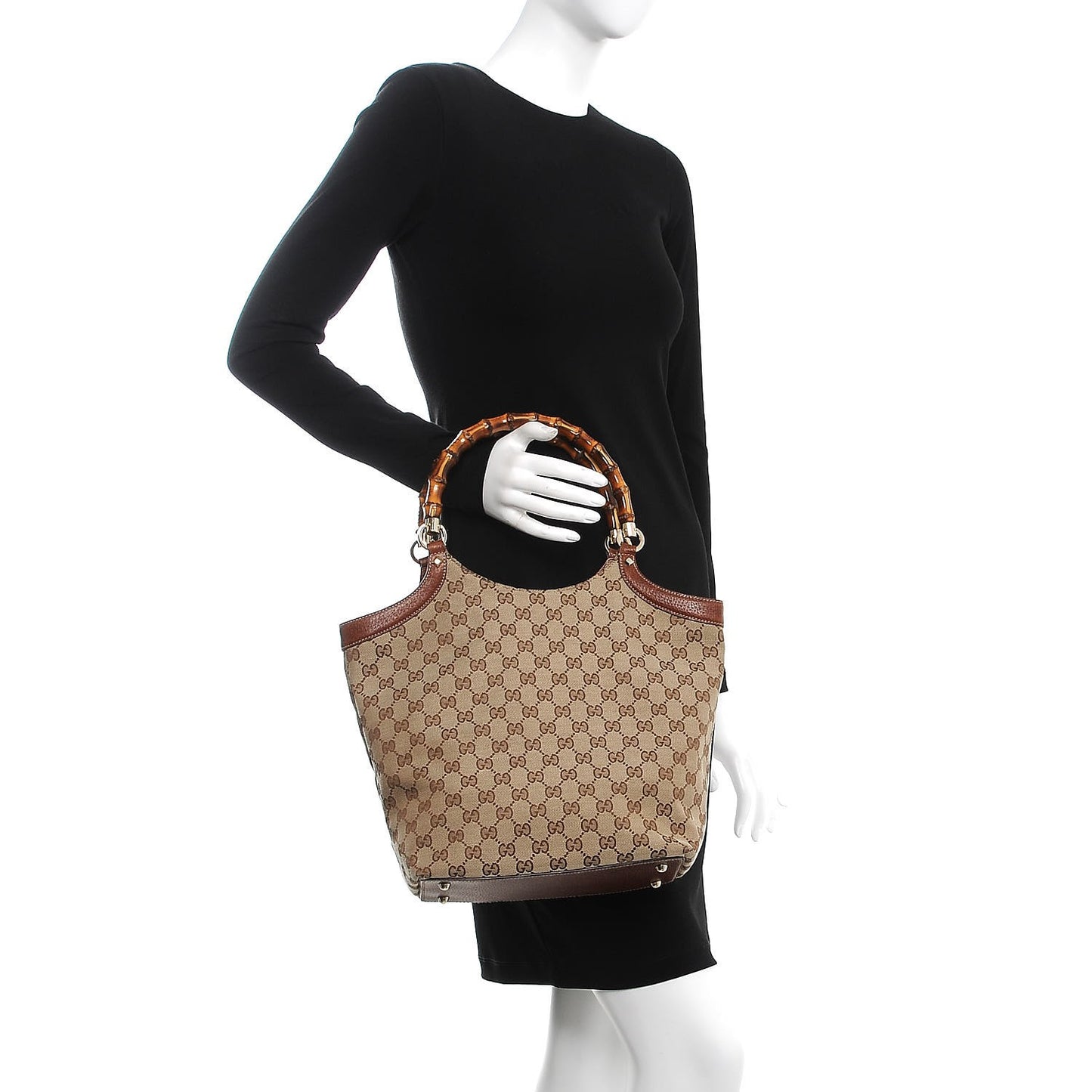 Monogram Bamboo Handle Tote Tan