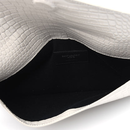 Saint Laurent Calfskin Crocodile Embossed Uptown Monogram Pouch Crema Soft 5 of 13