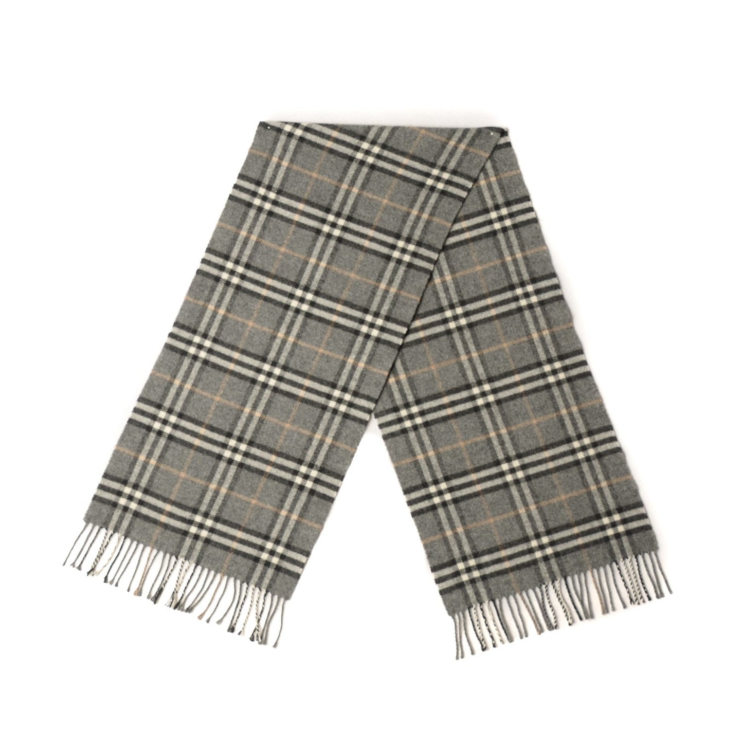 Merino Wool Cashmere Check Scarf Grey