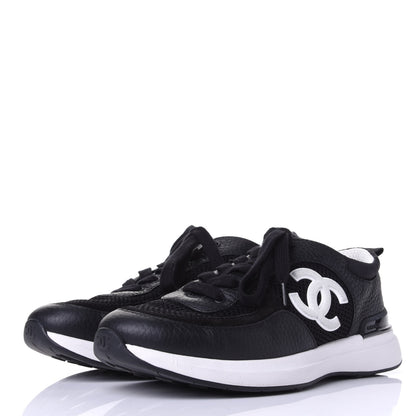 Chanel Calfskin Mesh Lycra Suede Womens Logo Sneakers 37.5 Black 3 of 11