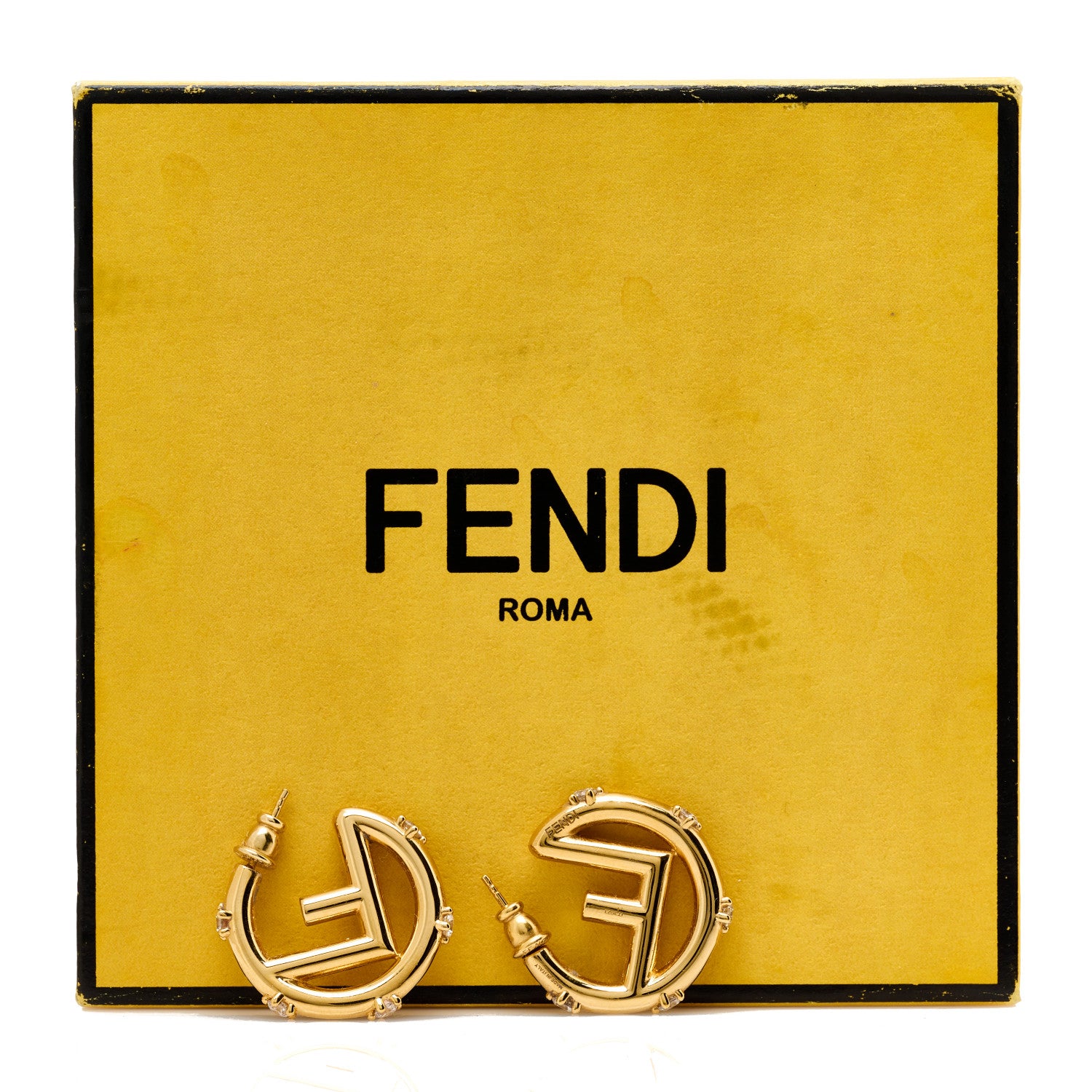 Fendi Metal Crystal F Hoop Earrings Soft Gold 5 of 5