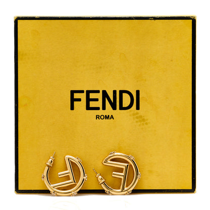 Fendi Metal Crystal F Hoop Earrings Soft Gold 5 of 5