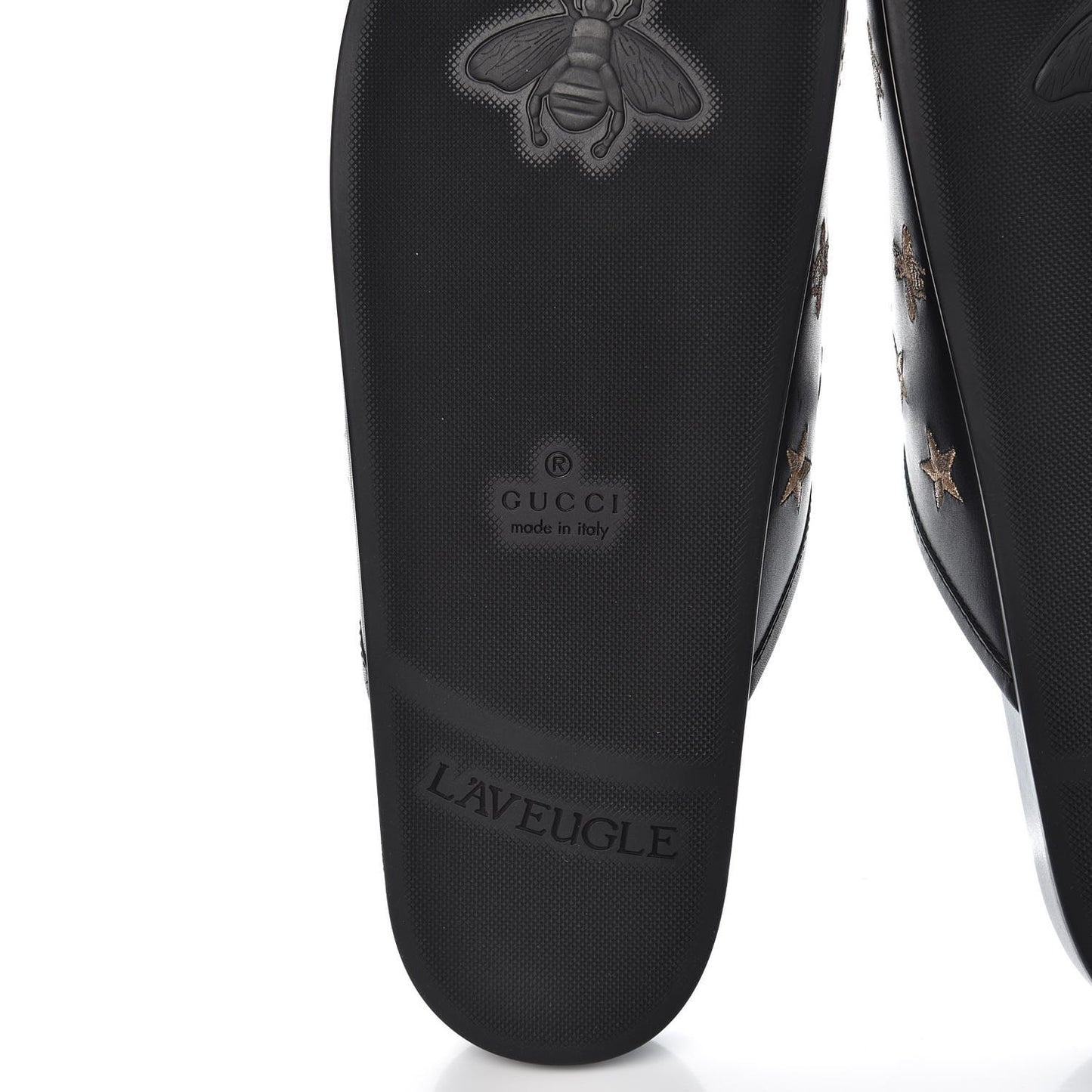 Calfskin Bee Star Embroidered Mens Horsebit River Slippers 9 Black