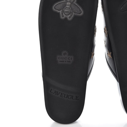 Gucci Calfskin Bee Star Embroidered Mens Horsebit River Slippers 9 Black 6 of 9