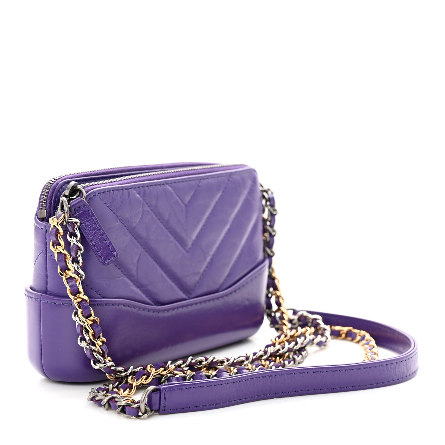 Aged Calfskin Quilted Small Gabrielle Clutch With Chain Purple