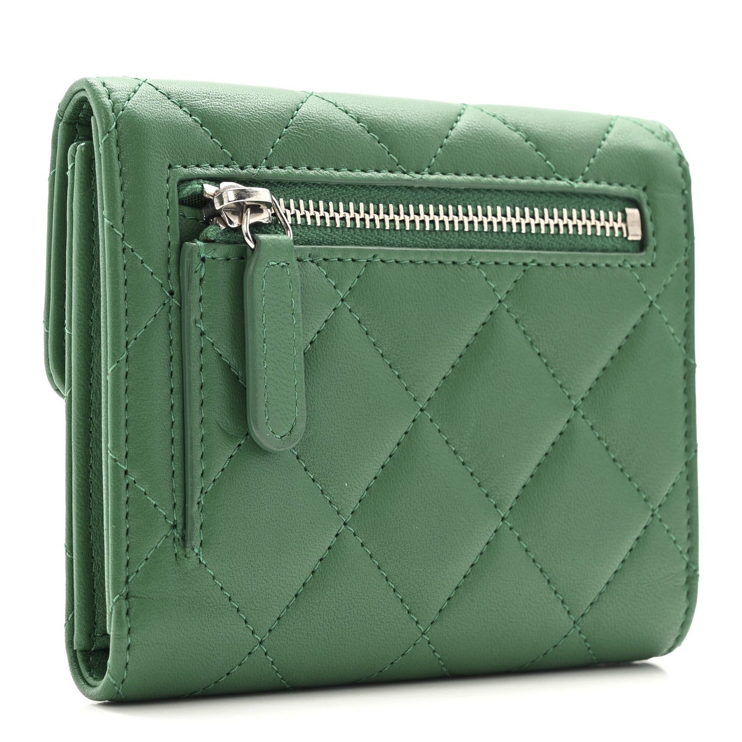 Lambskin Quilted Compact Flap Wallet Green