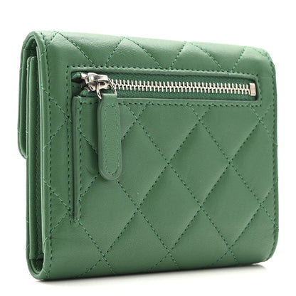 Chanel Lambskin Quilted Compact Flap Wallet Green 3 of 10