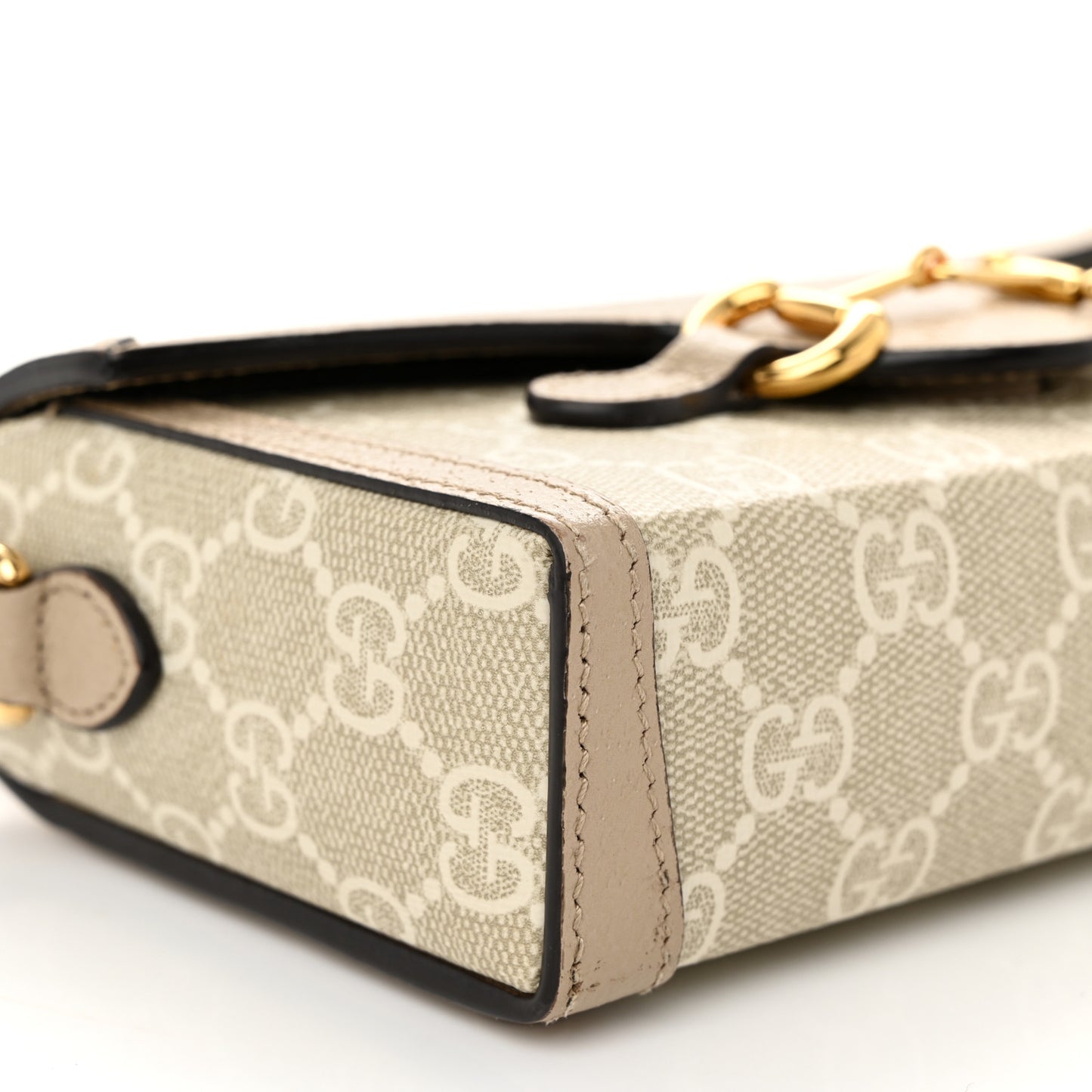 GG Supreme Monogram Textured Dollar Calfskin Mini Horsebit 1955 Shoulder Bag Beige Mystic White Oatmeal