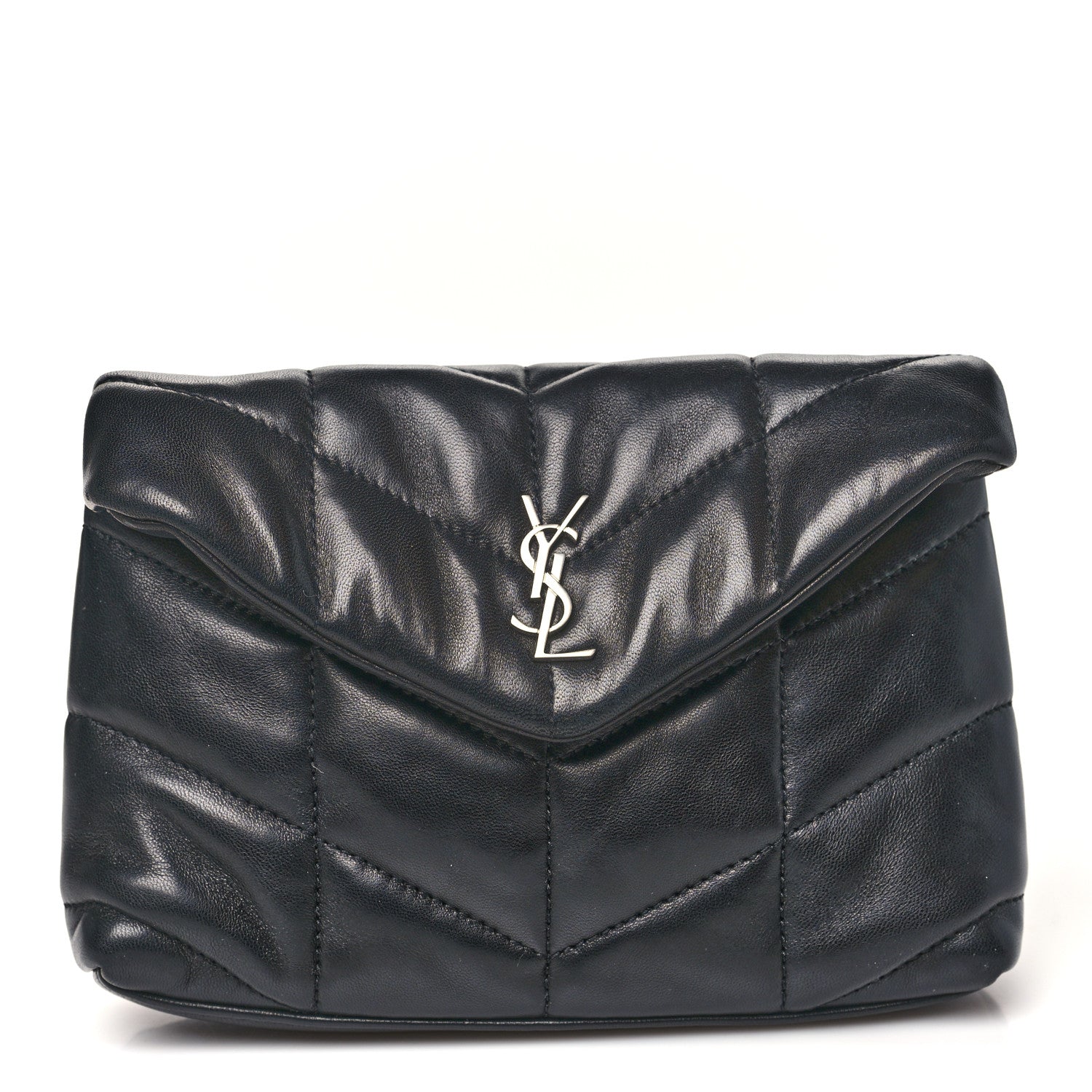 Saint Laurent Lambskin Monogram Loulou Puffer Pouch Clutch Black 1 of 8