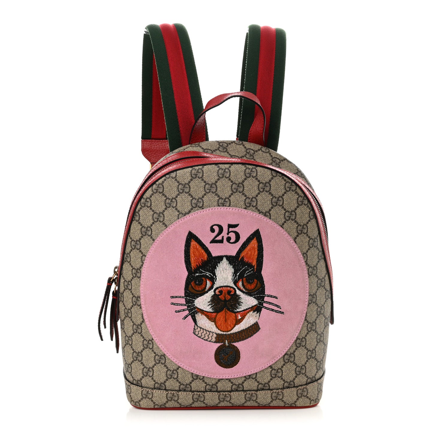 GG Supreme Monogram Web Bosco Patch Dome Backpack Beige Malva Hibiscus Red