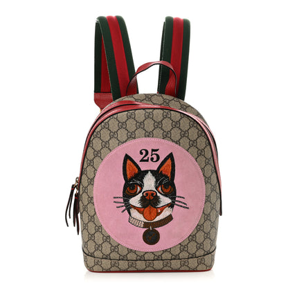 Gucci GG Supreme Monogram Web Bosco Patch Dome Backpack Beige Malva Hibiscus Red 1 of 12