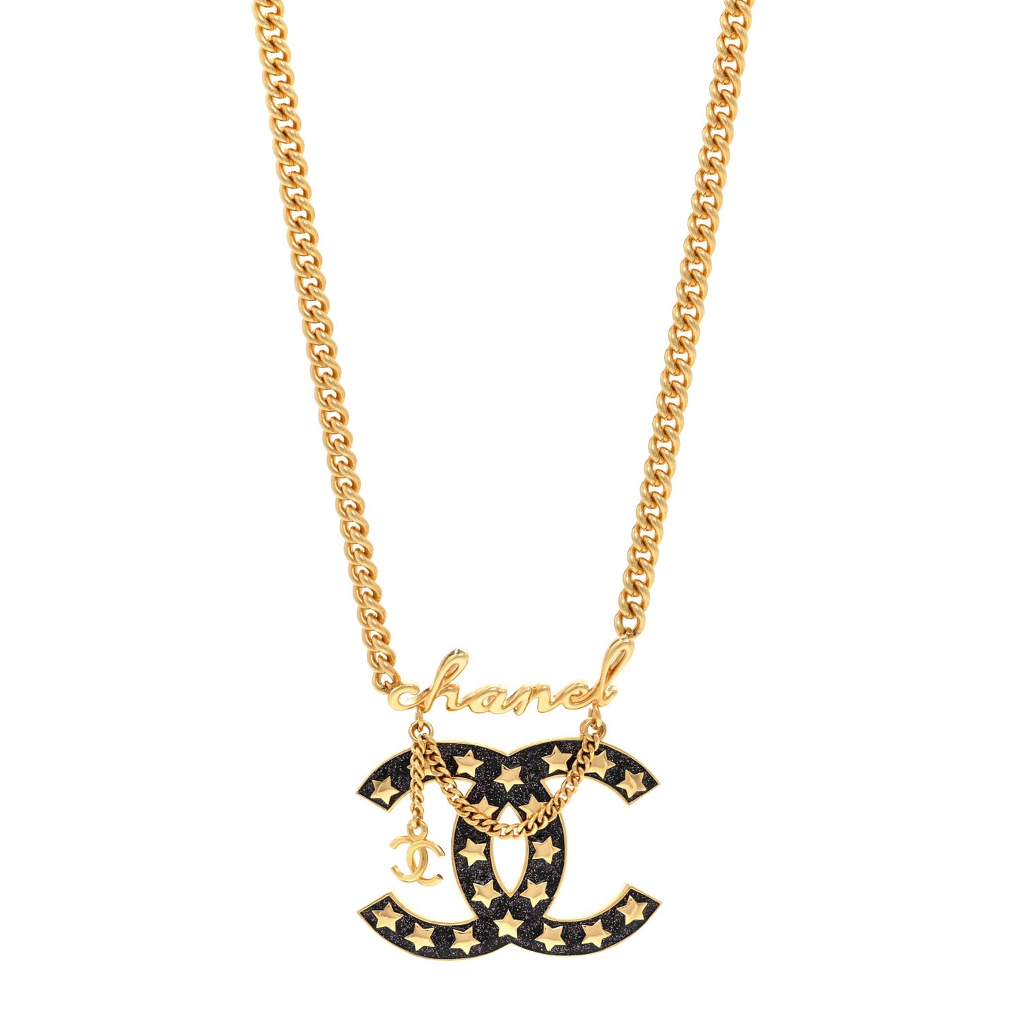 Metal Resin CC Star Chain Logo Necklace Gold Black