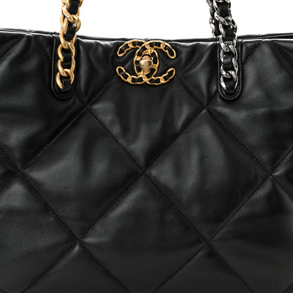 Chanel Lambskin Quilted Chanel 19 East West Shopping Bag Black 8 of 10