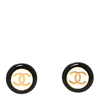 Chanel Enamel CC Earrings Black White 1 of 5