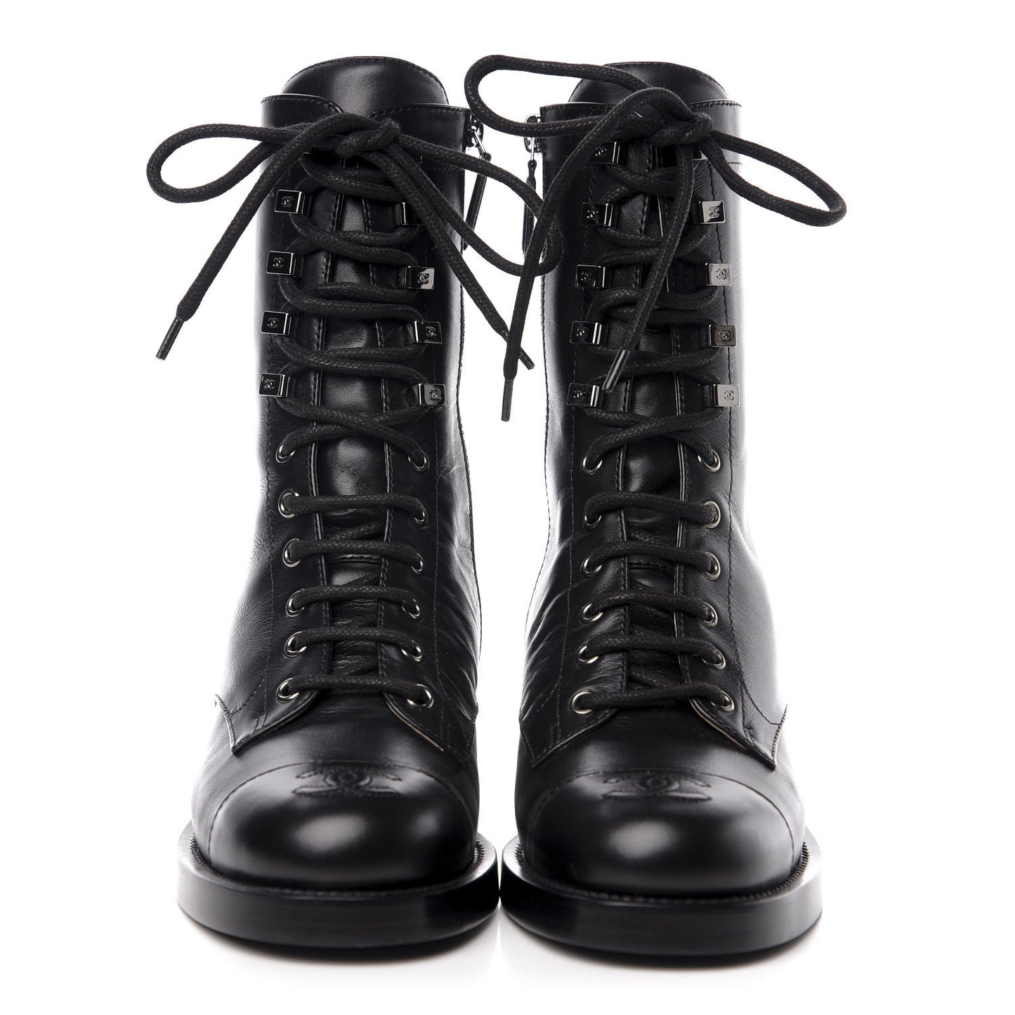 Lambskin Lace Up Combat Boots 36 Black