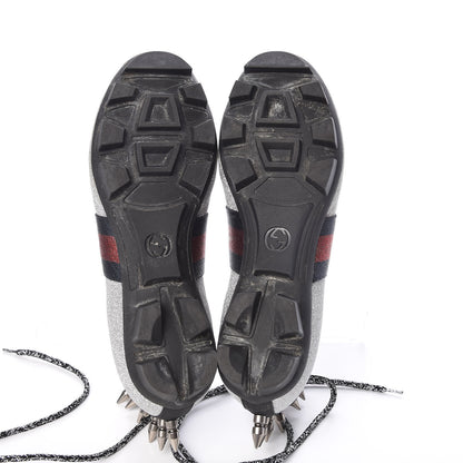 Gucci Nappa Sparkle Studded Web Lace Up Titan Sneakers 37.5 Argento 5 of 10