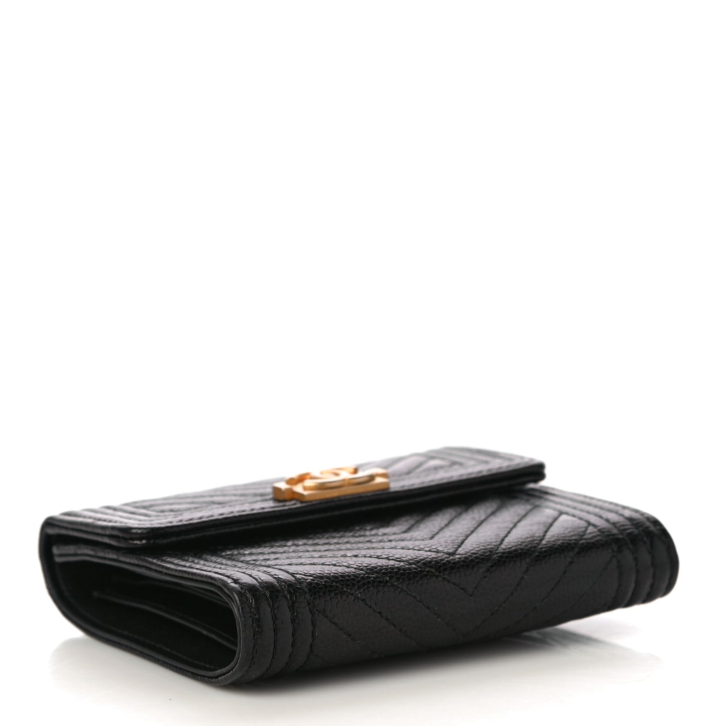 Caviar Chevron Quilted Boy Compact Wallet Black