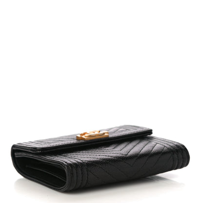 Chanel Caviar Chevron Quilted Boy Compact Wallet Black 4 of 12