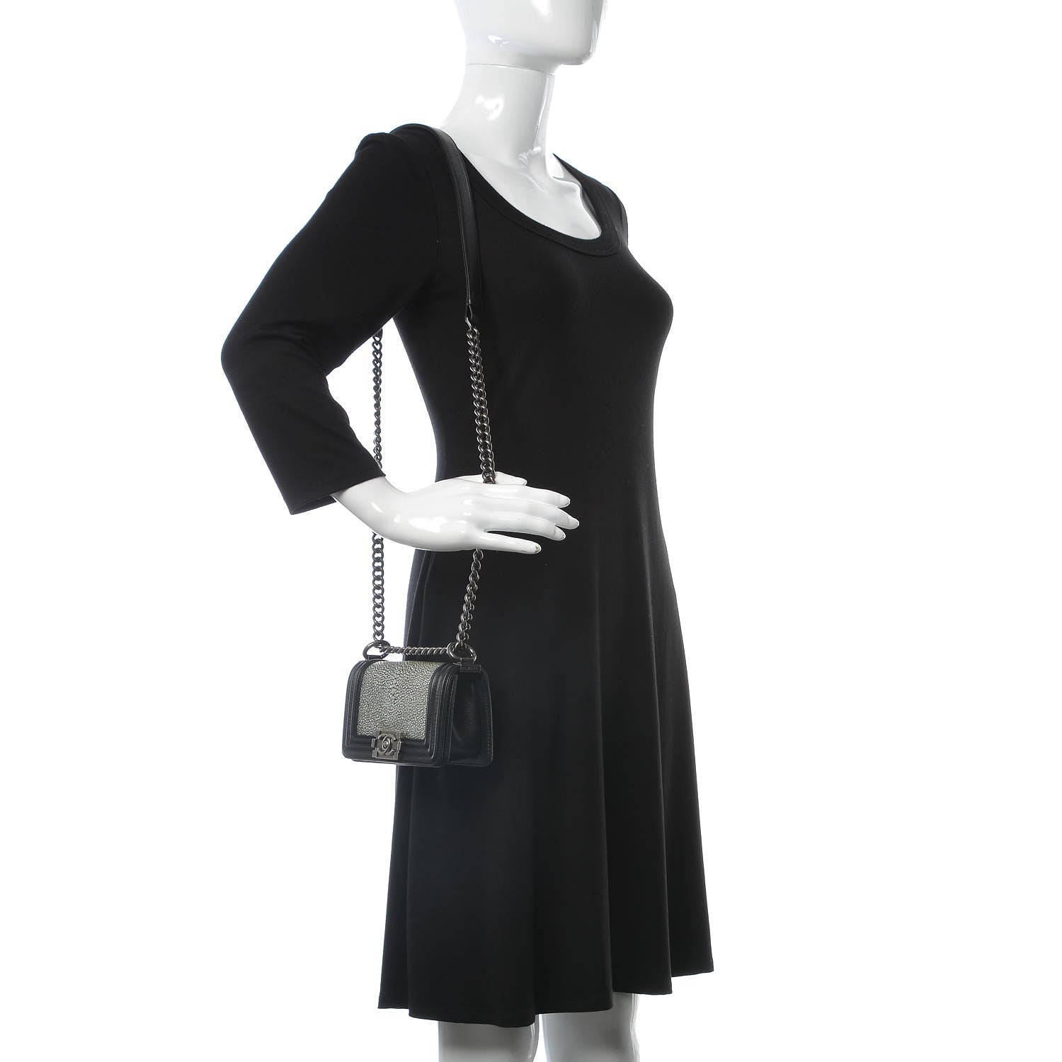 Chanel Galuchat Stingray Mini Boy Flap Black Silver 2 of 10