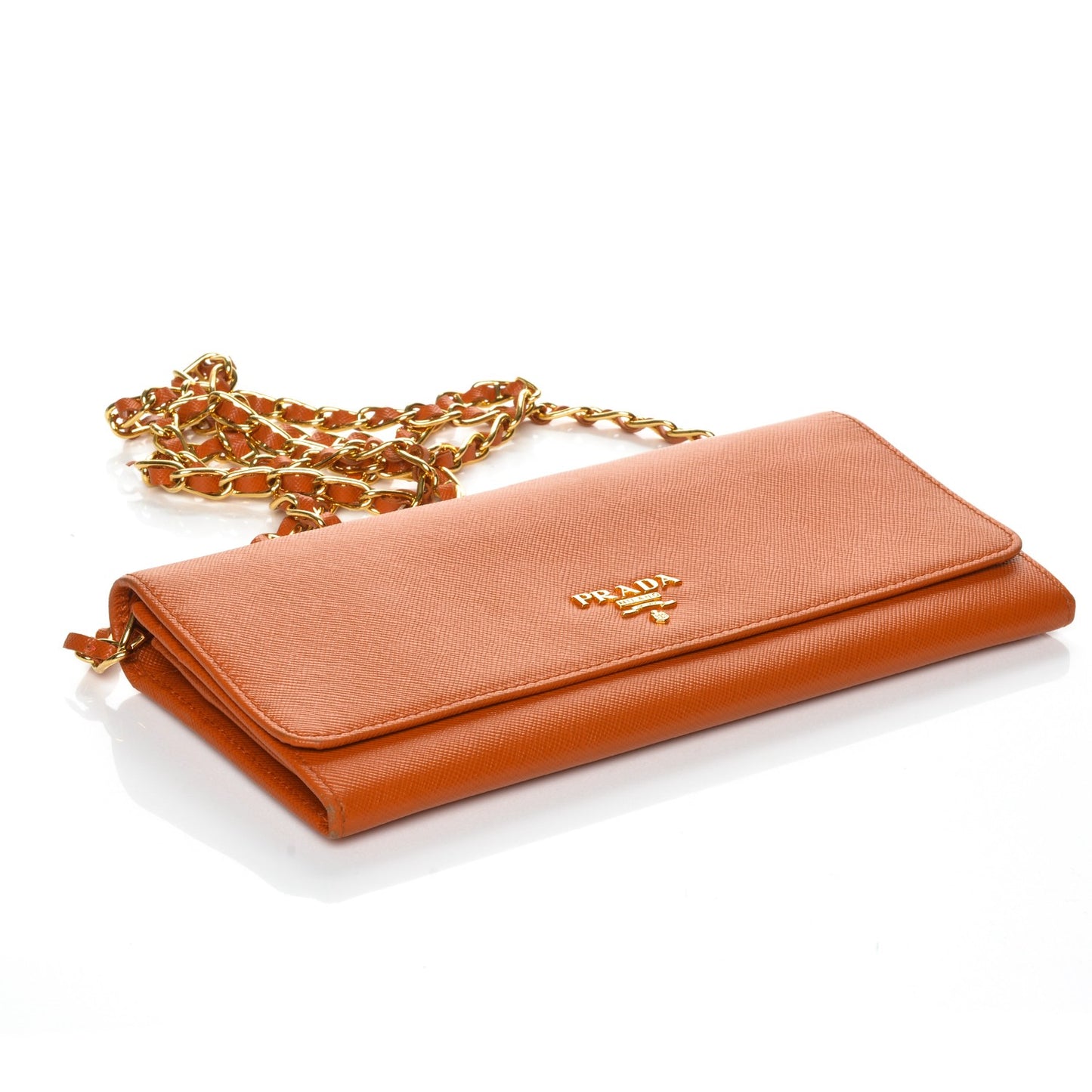 Saffiano Metal Oro Chain Wallet Papaya