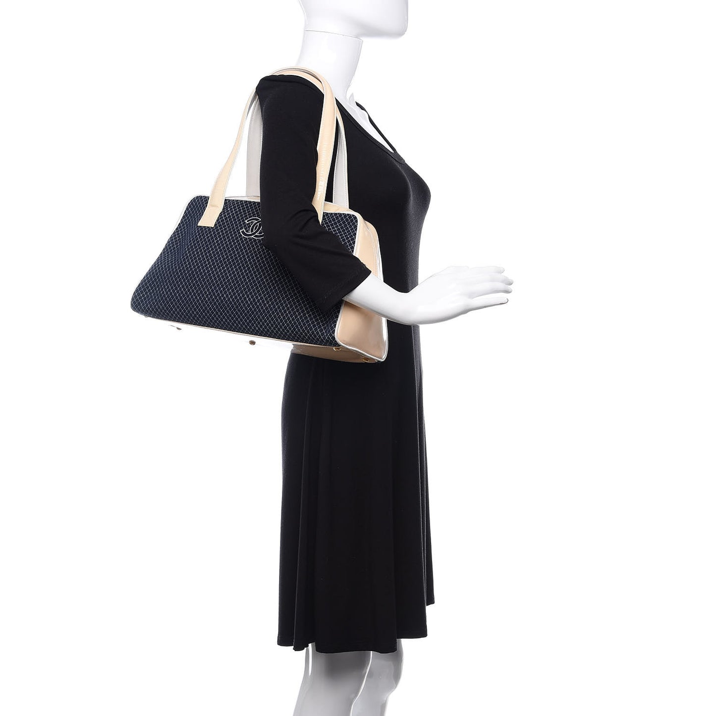 Patent Jersey Quilted Bowler Navy Blue