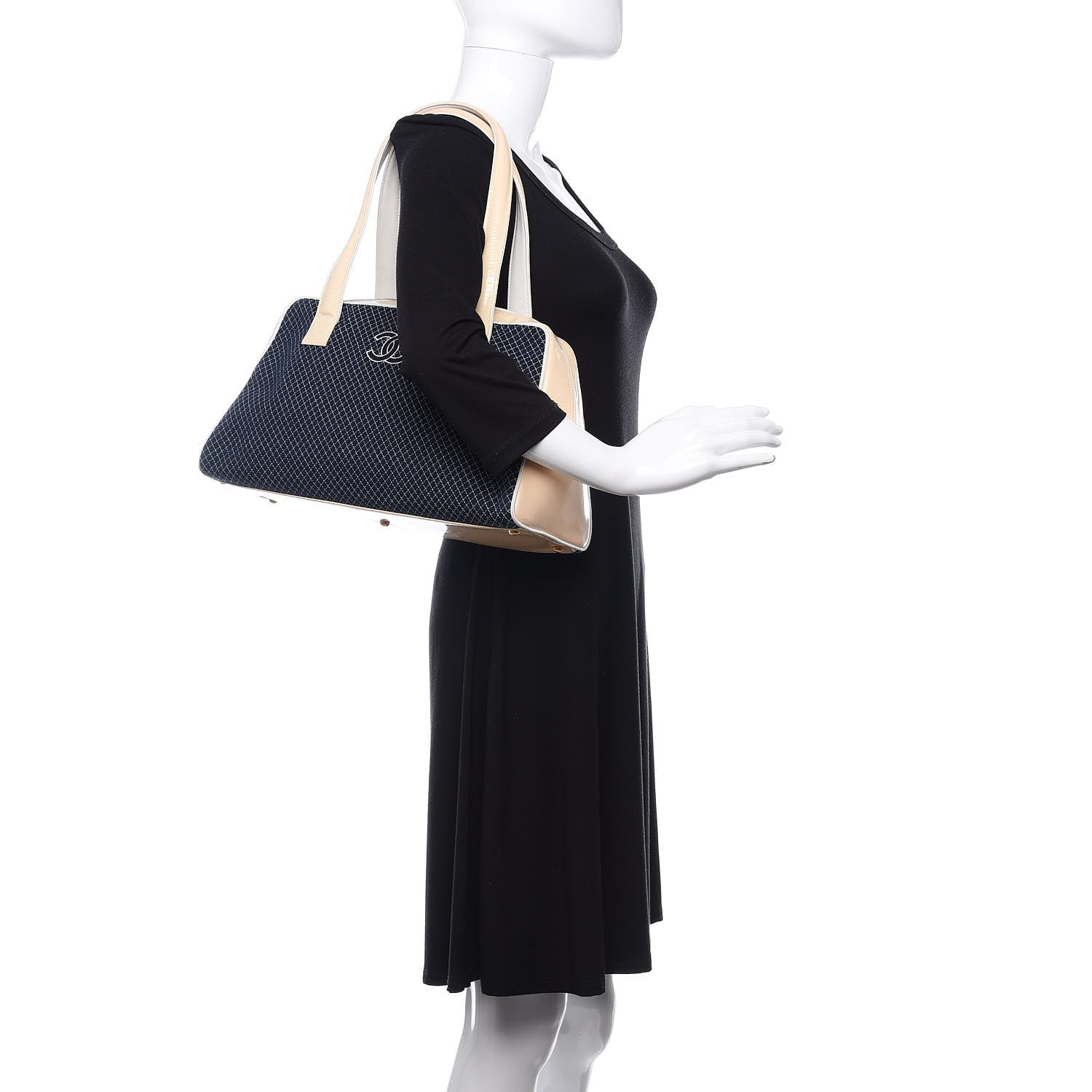 Chanel Patent Jersey Quilted Bowler Navy Blue 2 of 22