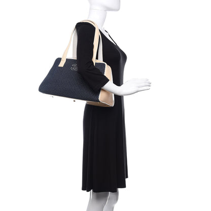 Chanel Patent Jersey Quilted Bowler Navy Blue 2 of 22