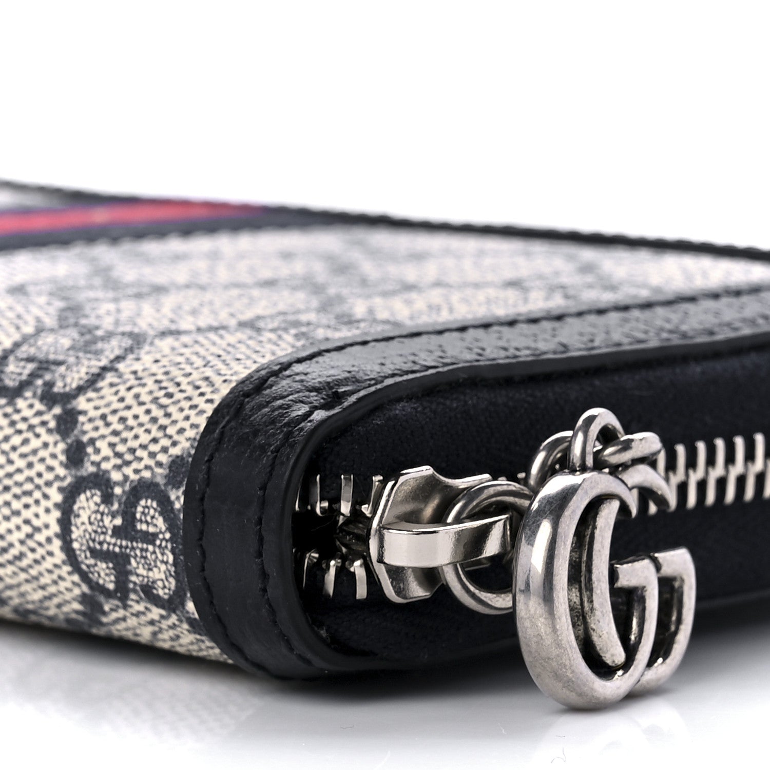 Gucci GG Supreme Monogram Textured Dollar Calfskin Web Ophidia Zip Around Wallet Beige Blue 9 of 10