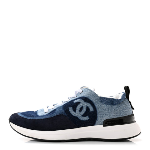 Denim Suede Calfskin Womens CC Sneakers 37 Dark Blue