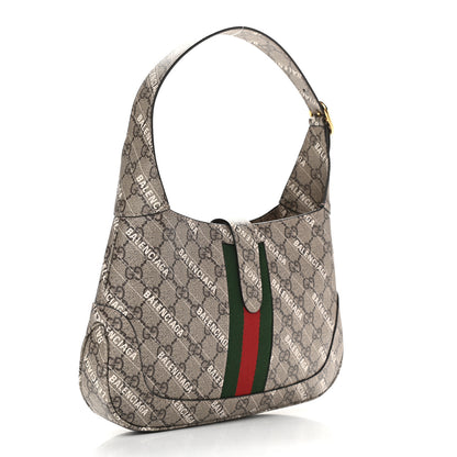 Gucci X BALENCIAGA GG Supreme Monogram Striped Logo Print Web Small Jackie 1961 Hobo Beige Ebony Mystic White 3 of 9