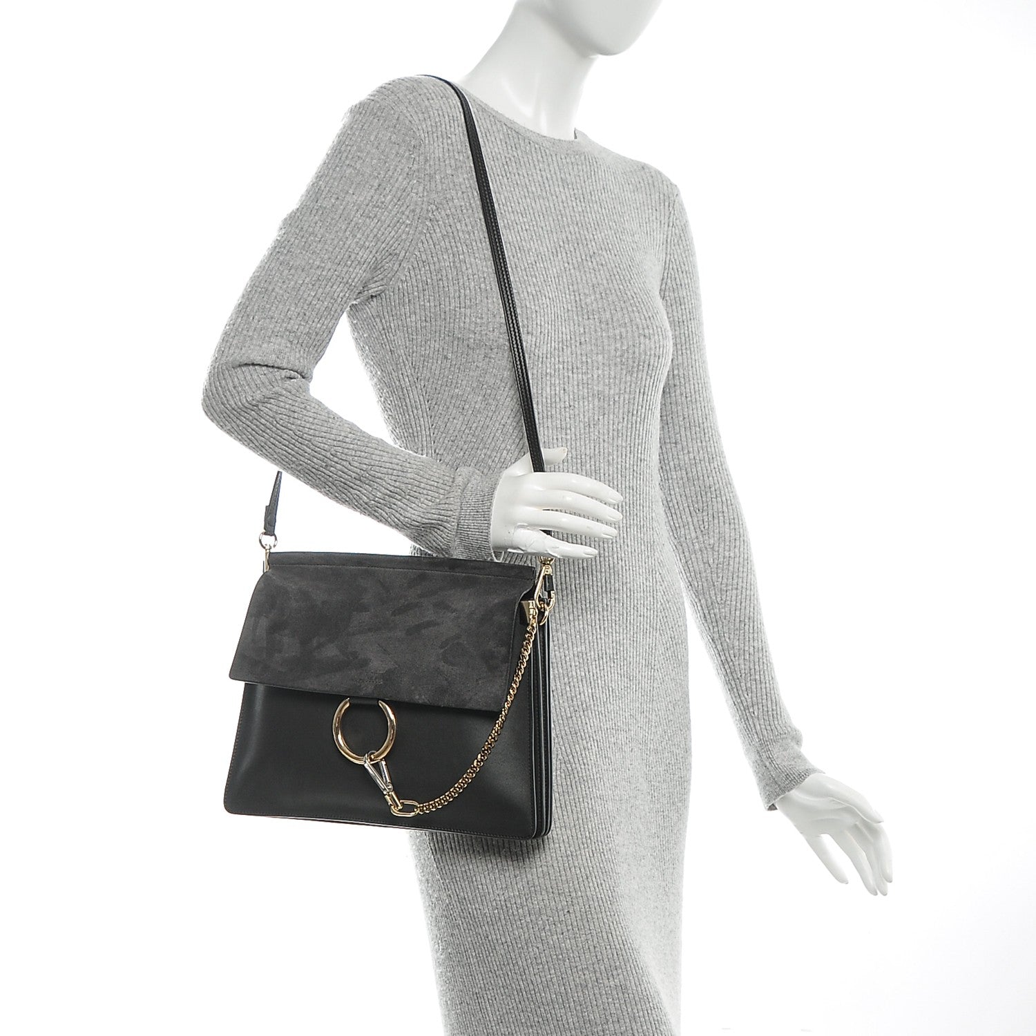 Chloe Calfskin Suede Medium Faye Shoulder Bag Carbon Grey 2 of 6