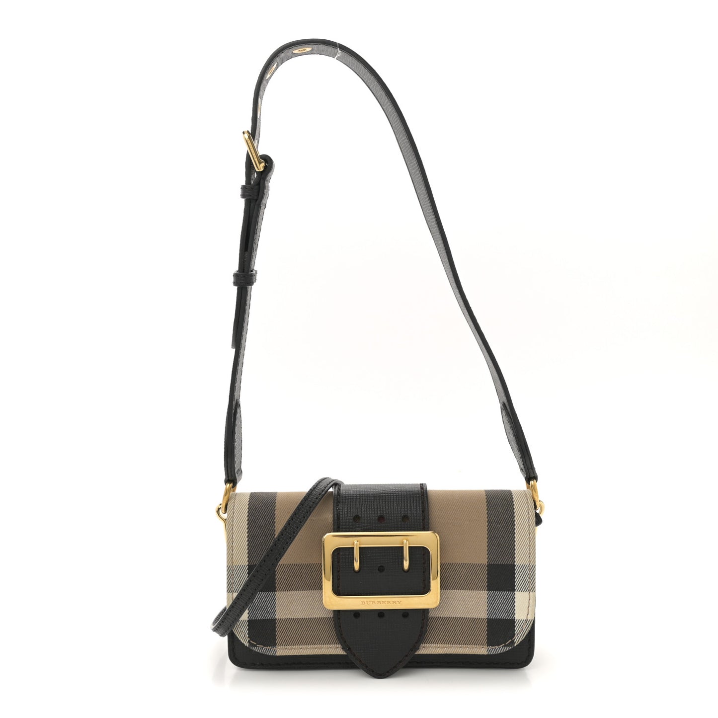 House Check Bridle Calfskin Small Madison Buckle Bag Black Black