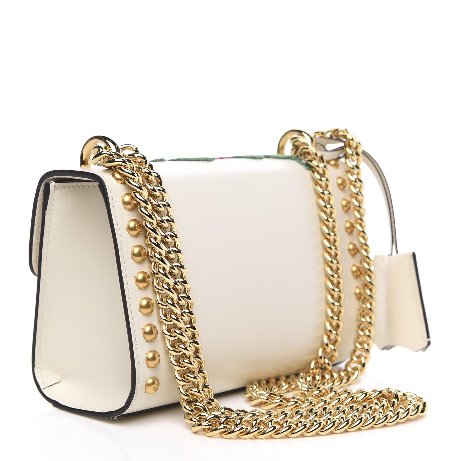Gucci Calfskin Floral Embroidered Small Padlock Shoulder Bag White 3 of 9