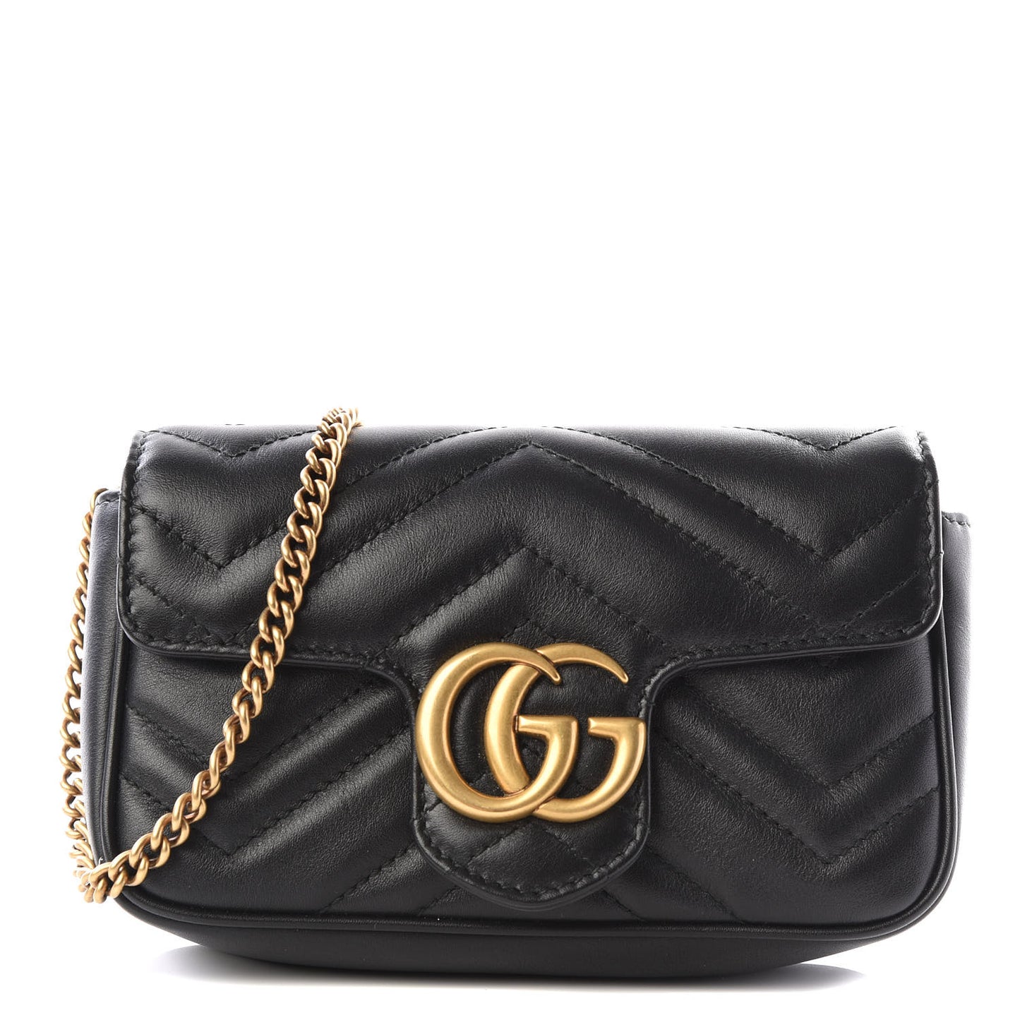 Calfskin Matelasse Super Mini GG Marmont Shoulder Bag Black