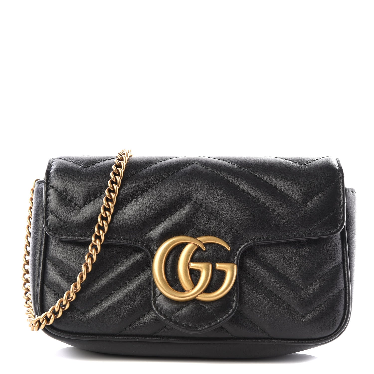 Gucci Calfskin Matelasse Super Mini GG Marmont Shoulder Bag Black 1 of 12