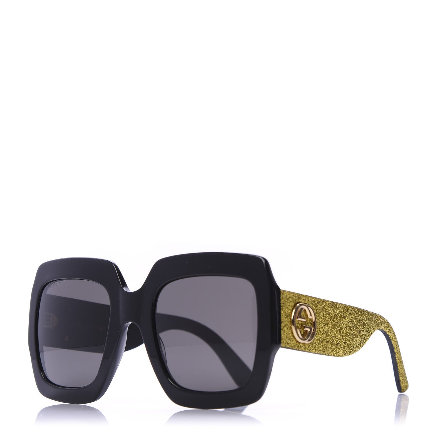Gucci Square Frame GG0102S Sunglasses Glitter Gold 1 of 8