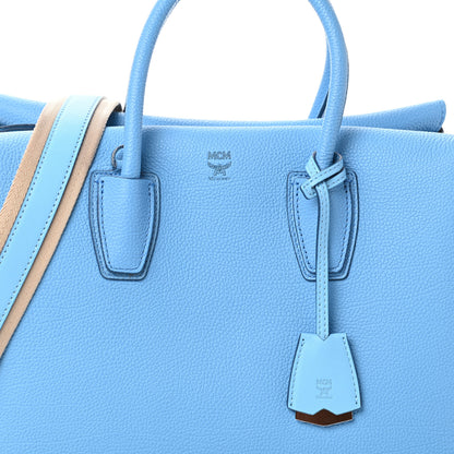 MCM Grained Calfskin Medium Milla Tote Tile Blue 7 of 9