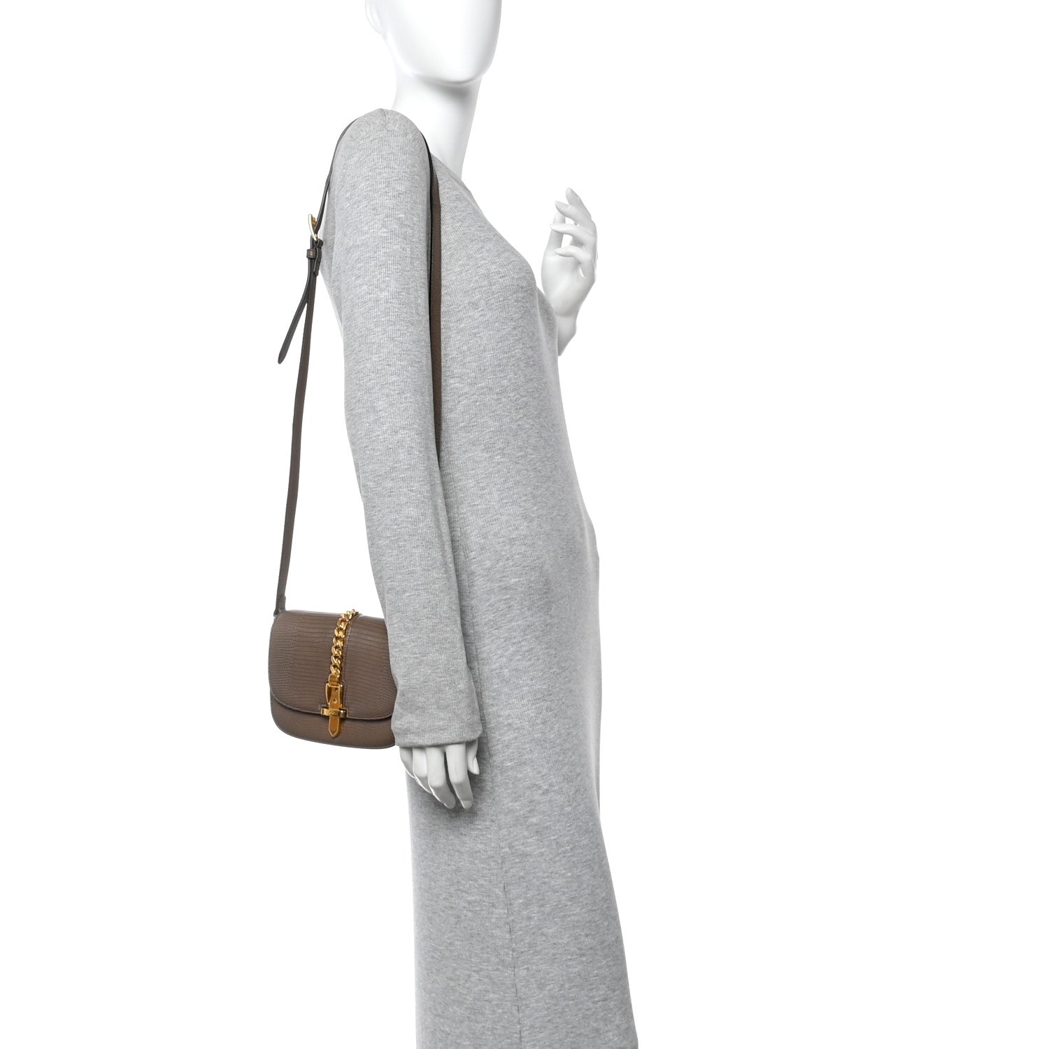 Gucci Lizard Mini Sylvie 1969 Messenger Bag Taupe 2 of 10