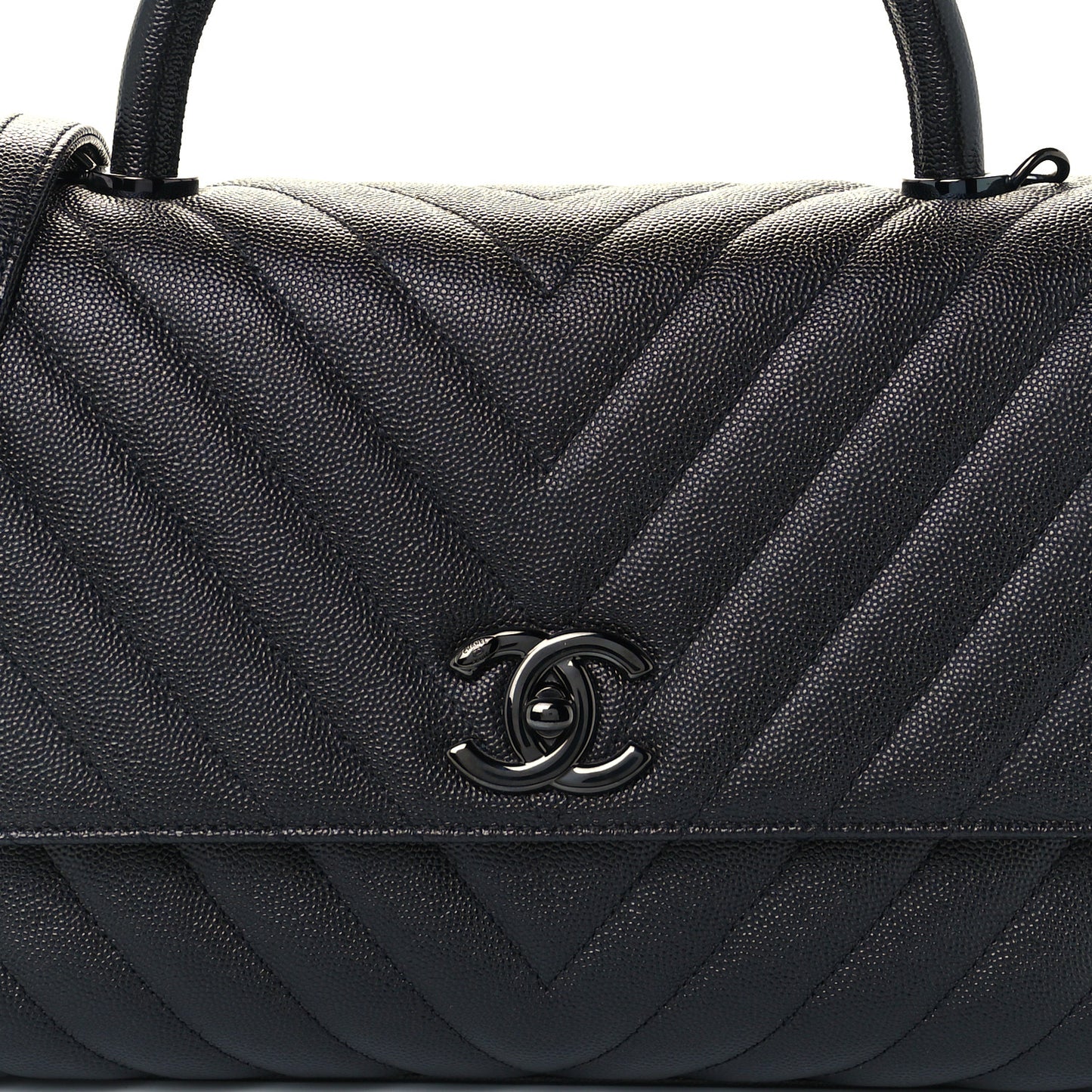 Caviar Chevron Quilted Small Coco Handle Flap So Black