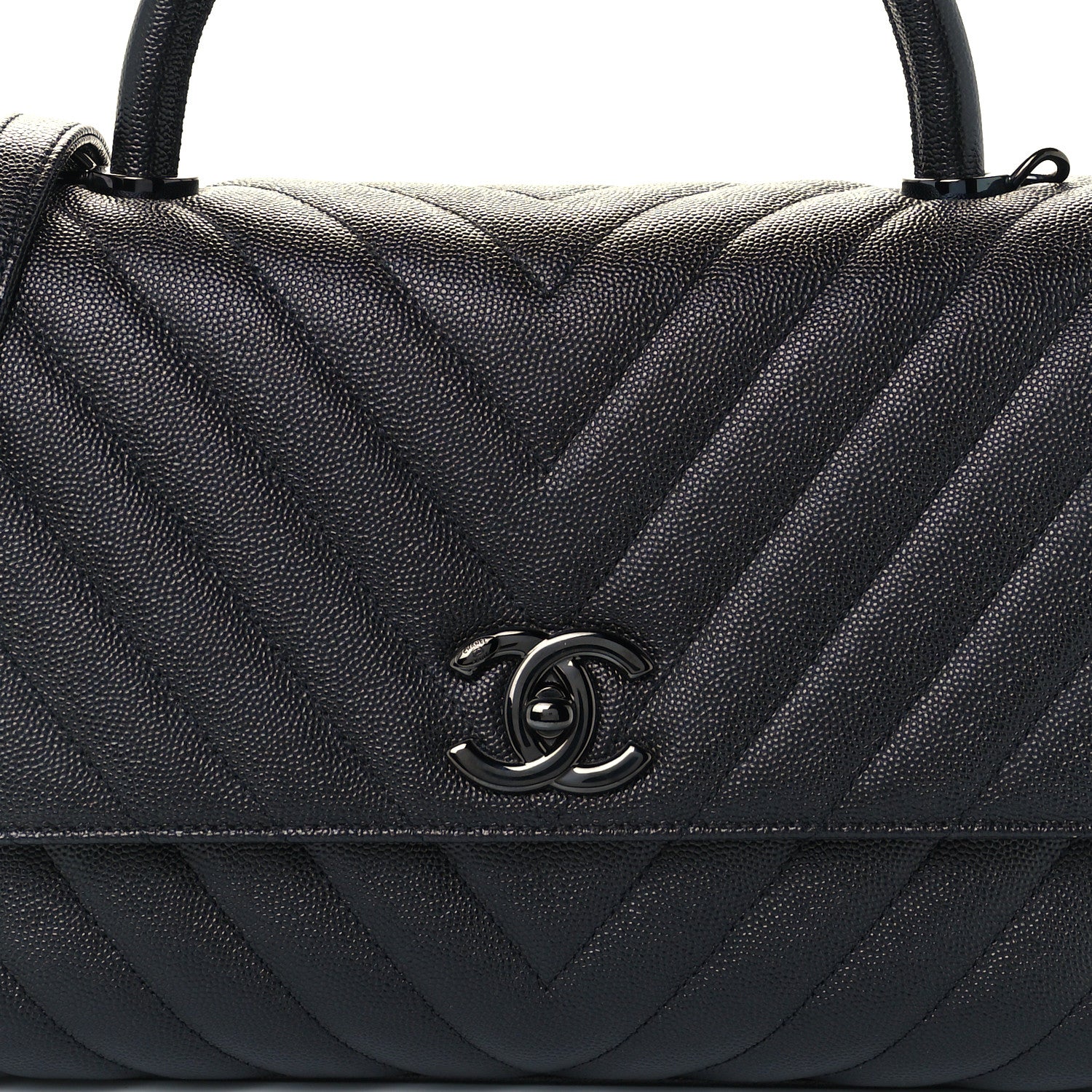 Chanel Caviar Chevron Quilted Small Coco Handle Flap So Black 9 of 11