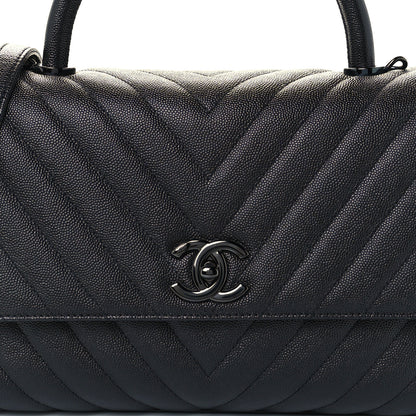 Chanel Caviar Chevron Quilted Small Coco Handle Flap So Black 9 of 11