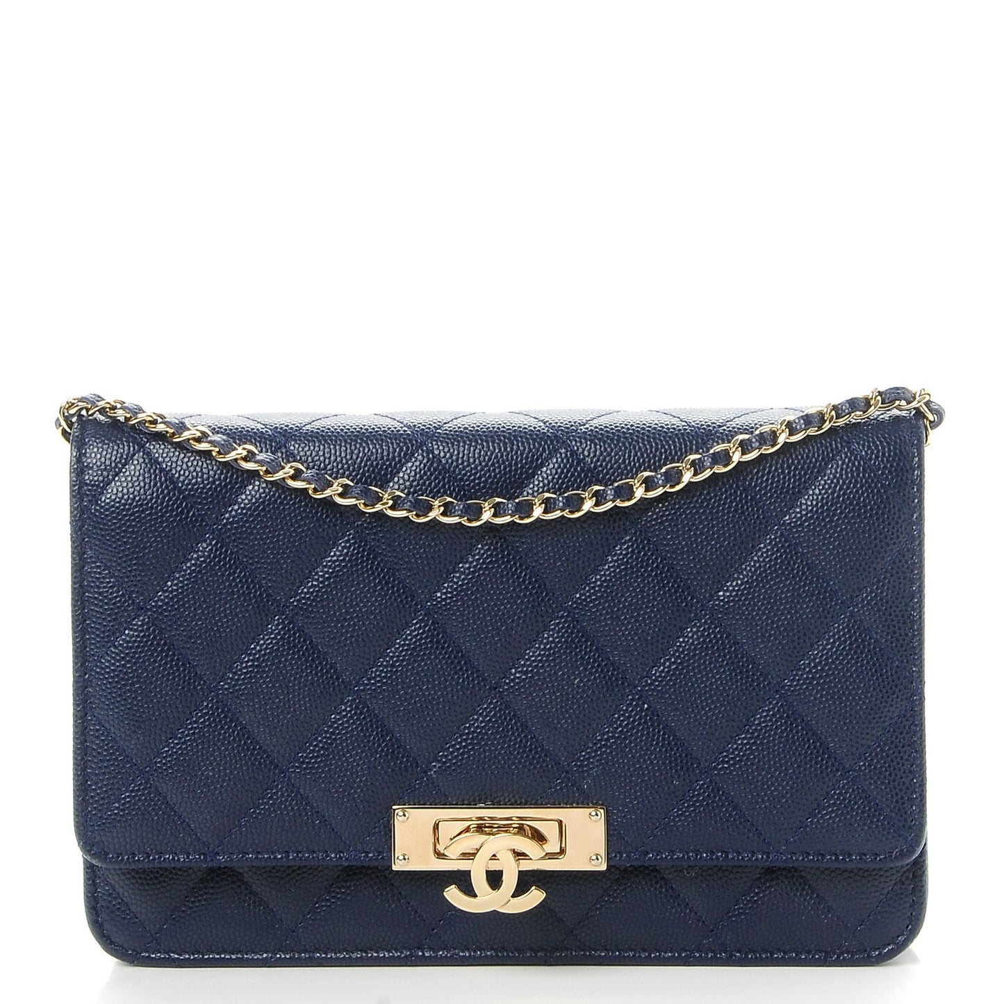 Caviar Quilted Golden Class Wallet On Chain WOC Navy