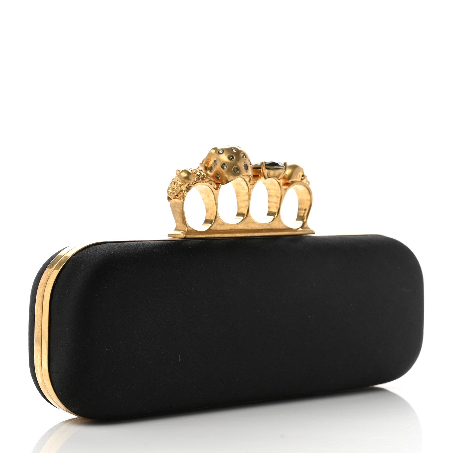 Alexander McQueen Satin Skull Knuckle Duster Box Clutch Black 4 of 13