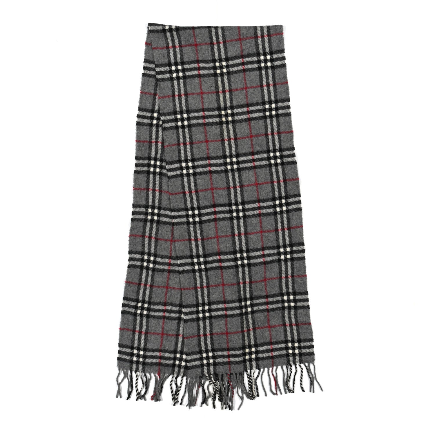Burberry Cashmere House Check Fringe Scarf Grey 2 of 3
