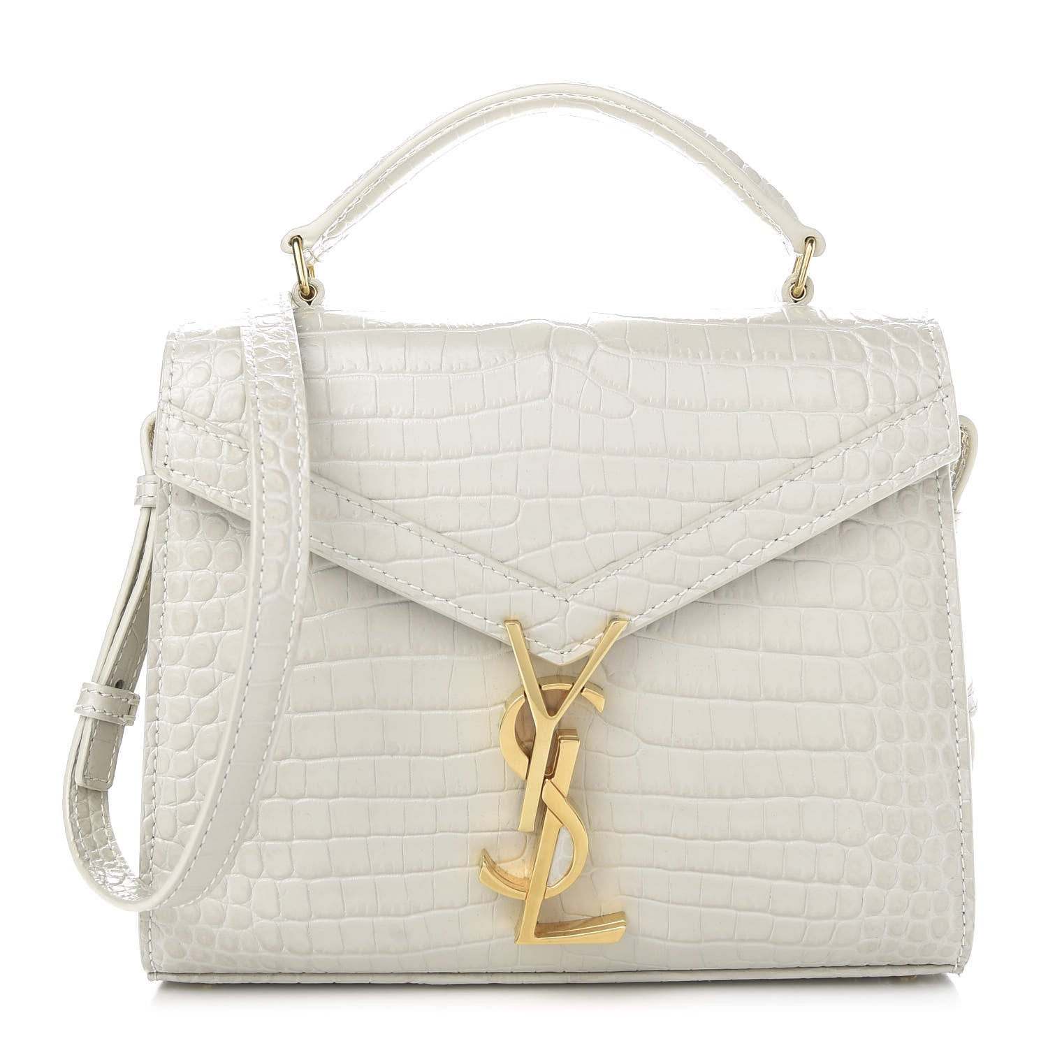 Saint Laurent Crocodile Embossed Mini Classic Monogram Cassandra Top Handle Crema Soft 1 of 9