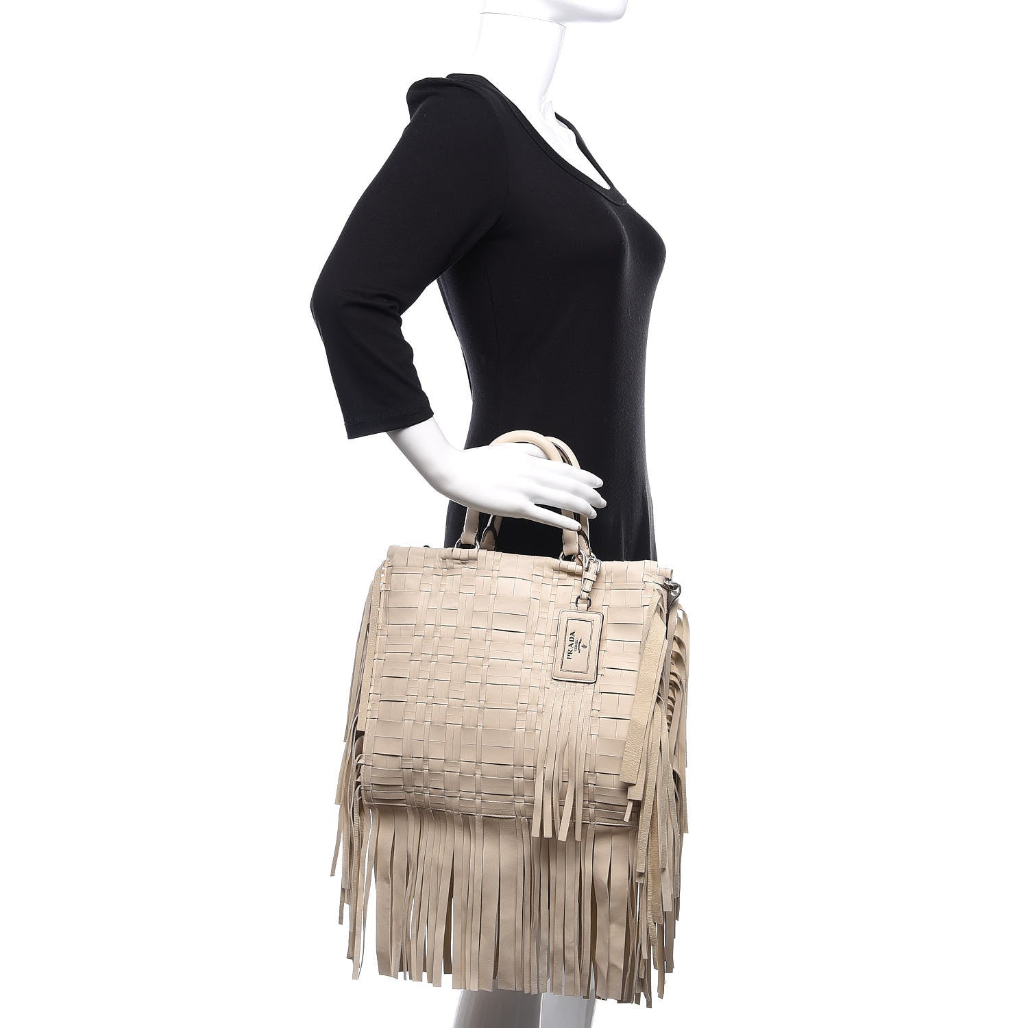 Prada Nappa Woven Fringe Tote Cera 3 of 16